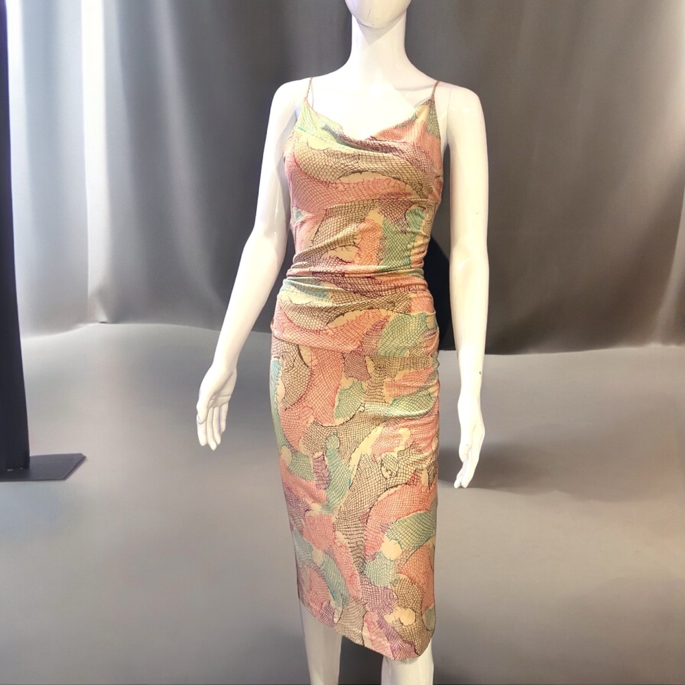 Elegant DVF Multicolor Snakeskin Print Sleeveless Dress